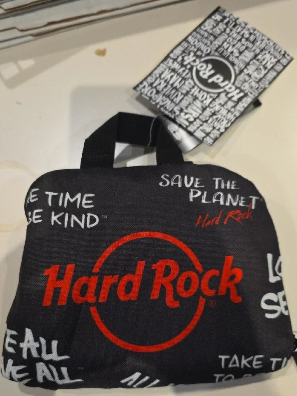 Hard Rock Cafe Black Backpack with Red Logo and White Slogan Print